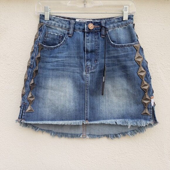 5/$100 SALE -  NWT One Teaspoon High Waist Studded Denim Skirt - Picture 2 of 5